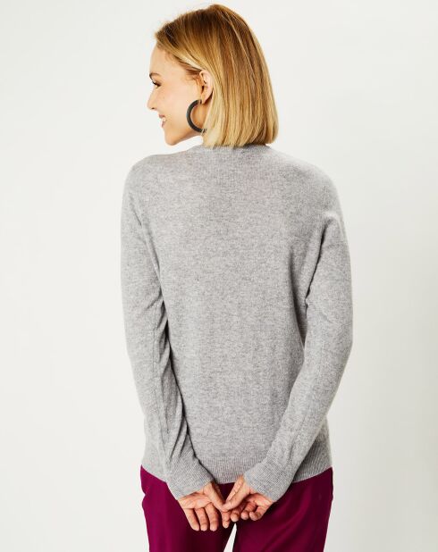 Pull 100% Cachemire Fabri col rond gris clair